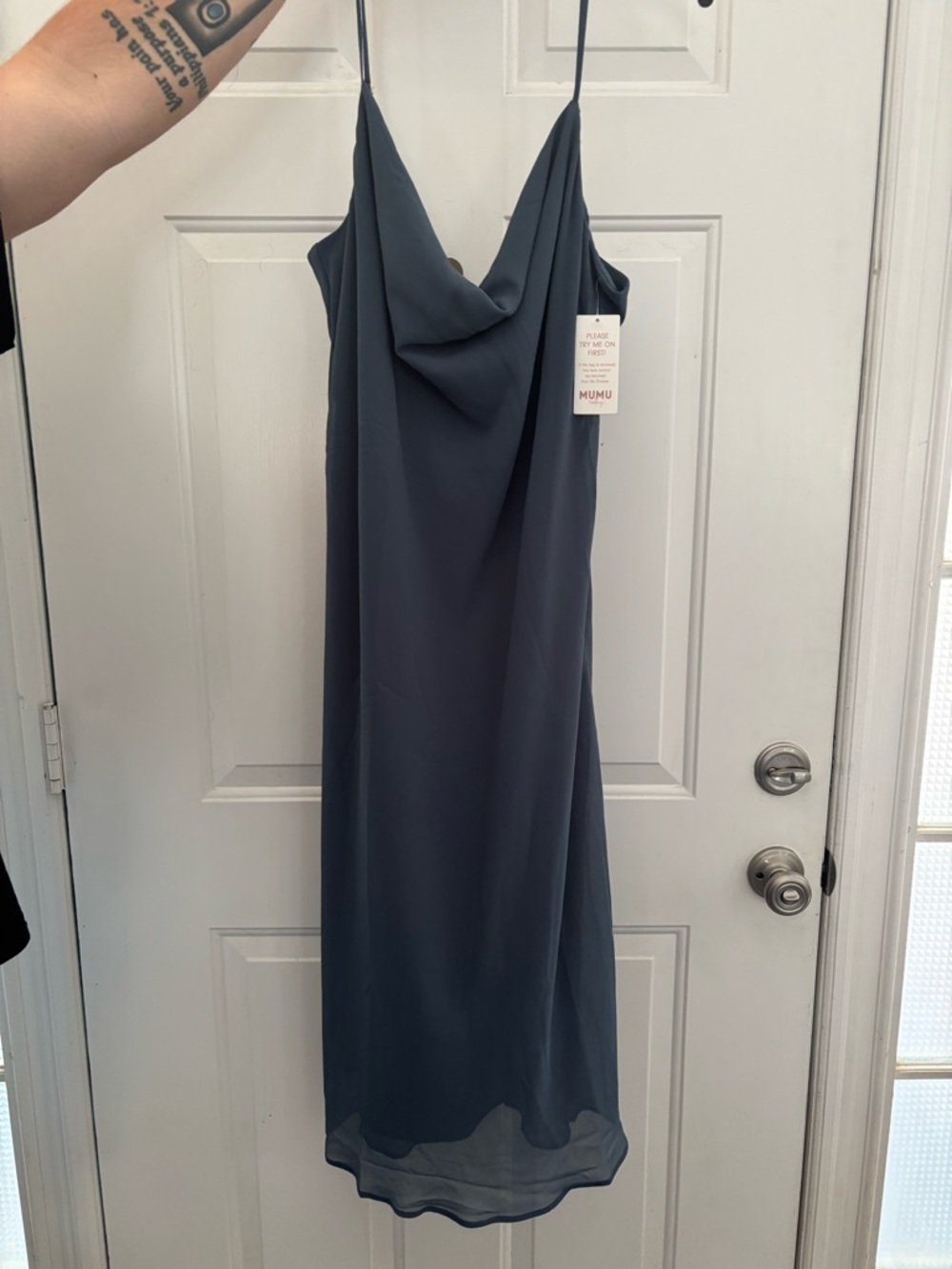 Show Me Your MuMu Cowl Neck Slip Midi Dress in Slate Blue